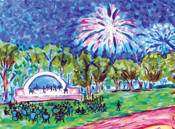 mural of Albion time line with farm scene early summer